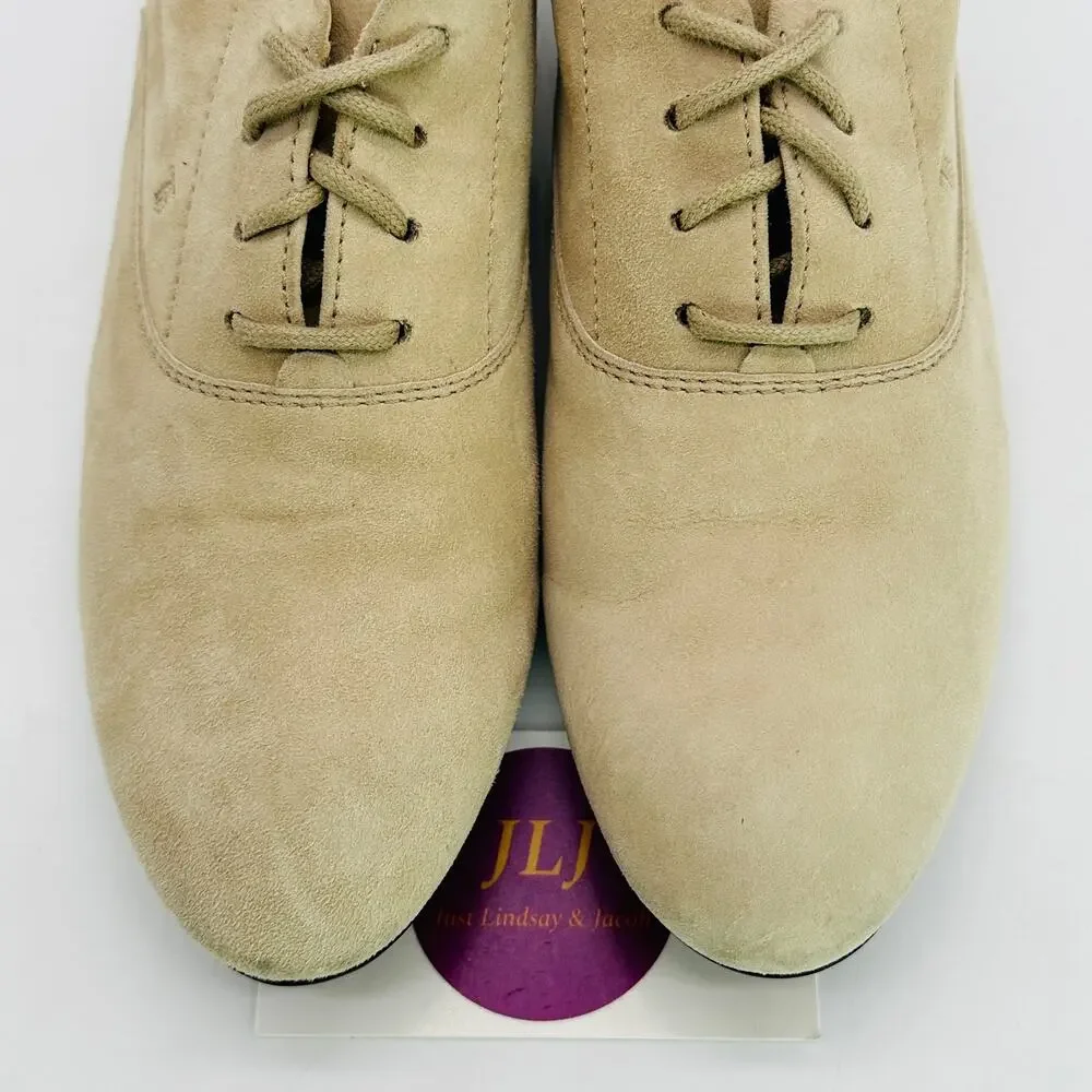 Tod's Women's Beige Suede Lace Up Italian Oxford Shoes Size 36.5 EU/ 6.5 US